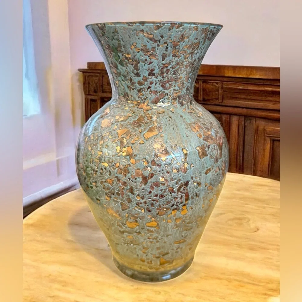 Signed Hastey Cat 1999 24k Gold Fused Art Mosaic Glass Vase